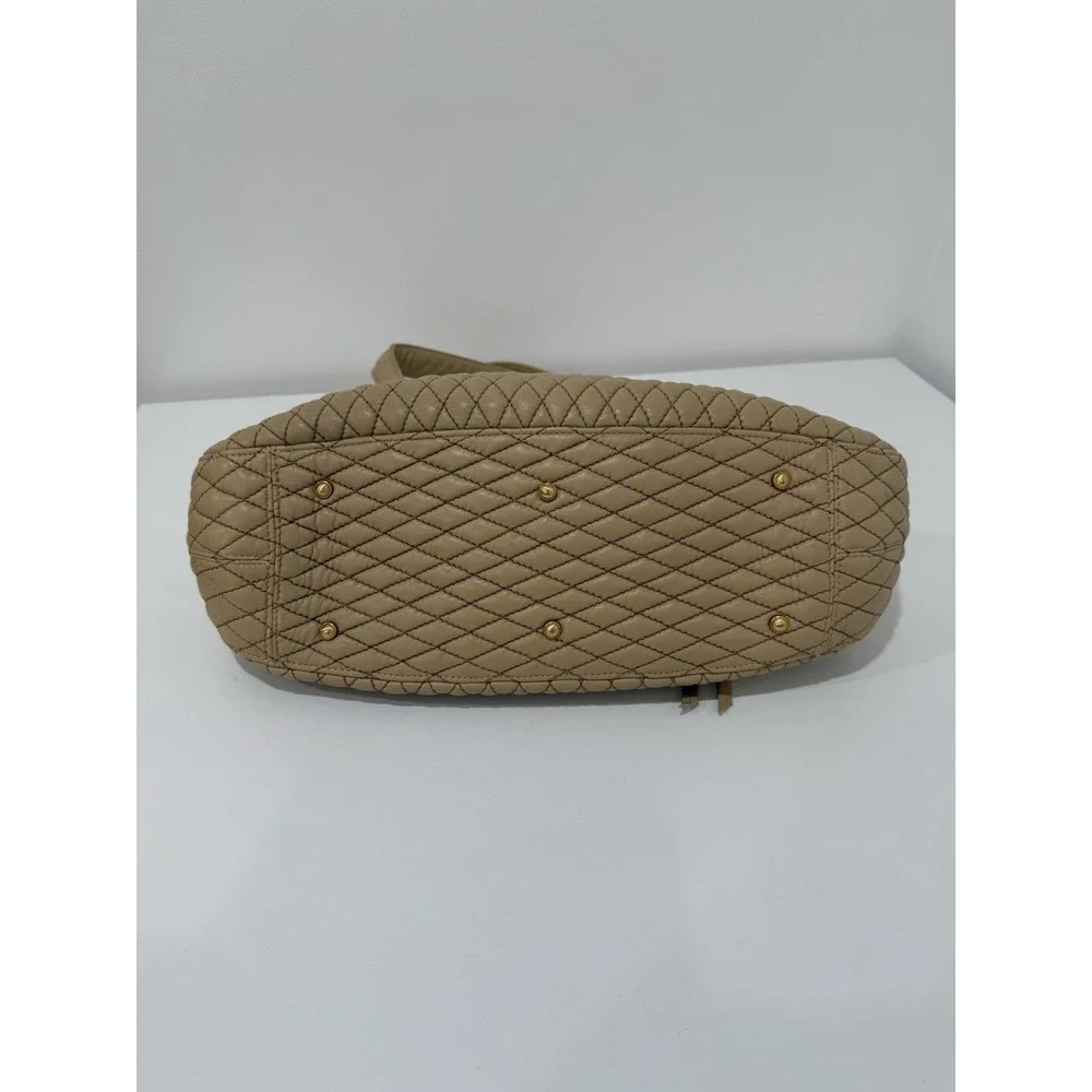 Eric Javits of New York Quilted Beige Leather Shoulder Bag